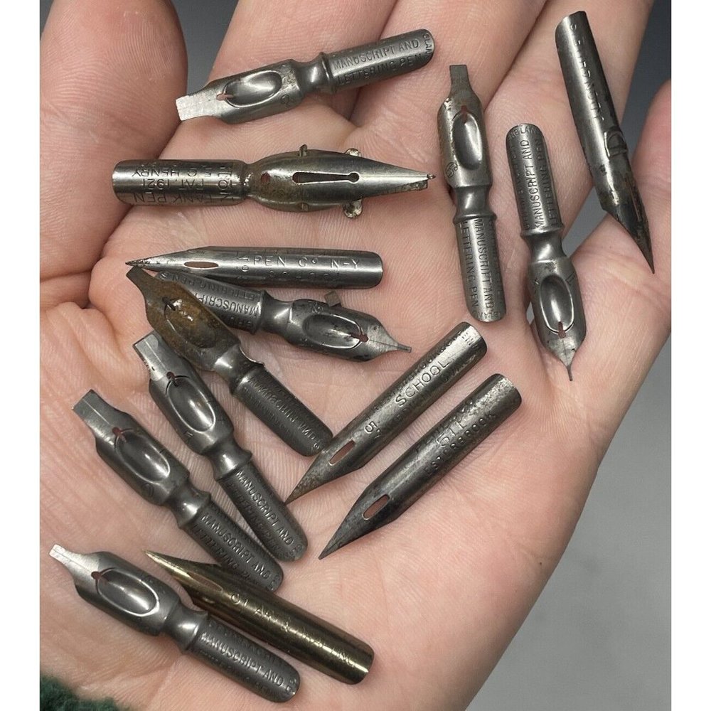 Lot of (15) School Drafting Manusript Nibs Esterbrook Resterbrook Penesco Tank